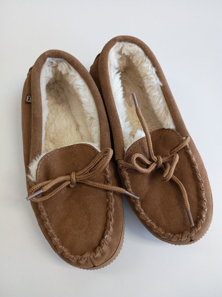 Brown Fur Lined Moccasin Slippers