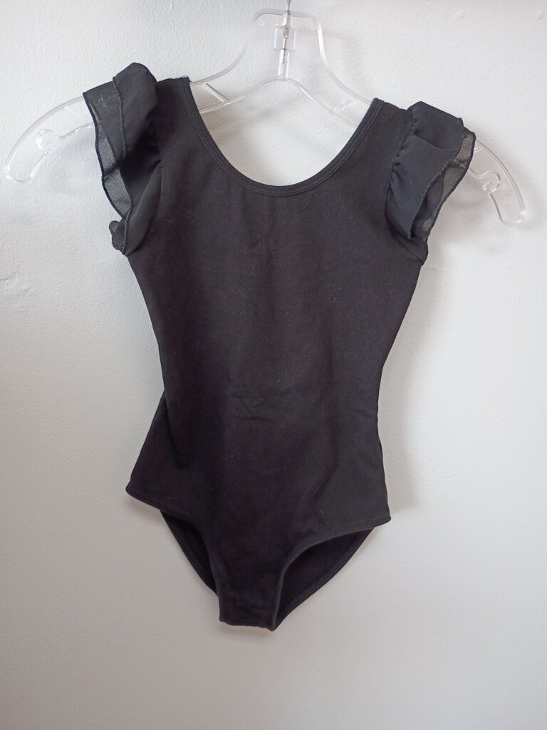 Girls Black Dance Leotard with Ruffled Sleeves
