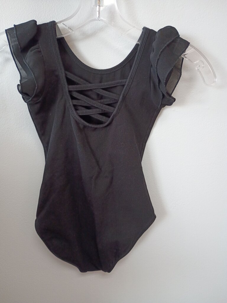Girls Black Dance Leotard with Ruffled Sleeves