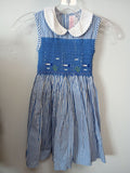 Girls' Blue Striped Dress with Fish Embroidery