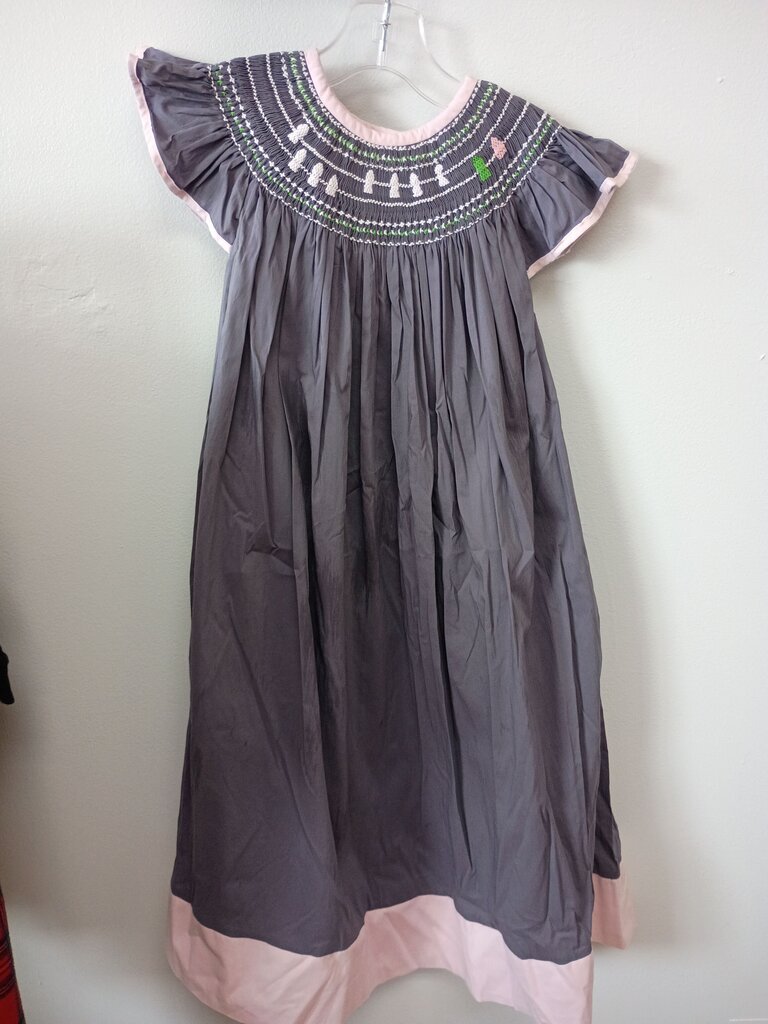 Girls' Gray Dress with Embroidered Design
