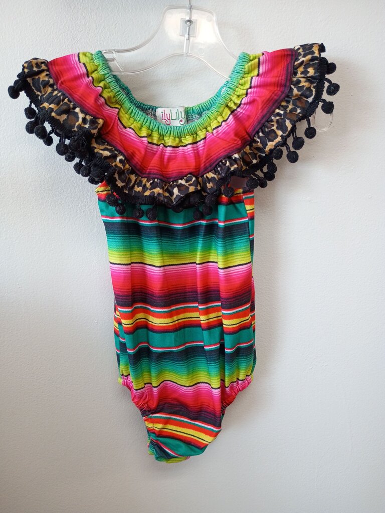 Colorful Striped One-Piece with Leopard Trim